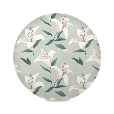 

Round Plate Mat 15.4x15.4 Inchesx6 Placemat Table Mat Kitchen Mat Coffee Mat Fabric Thick Strong Wear-Resistant Heat Resistance Cartoon White Lily