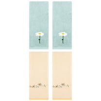 Unique Bargains Floral Cotton Hand Towel 4 Pcs Blue/Yellow 13" x 30"/15" x 30"