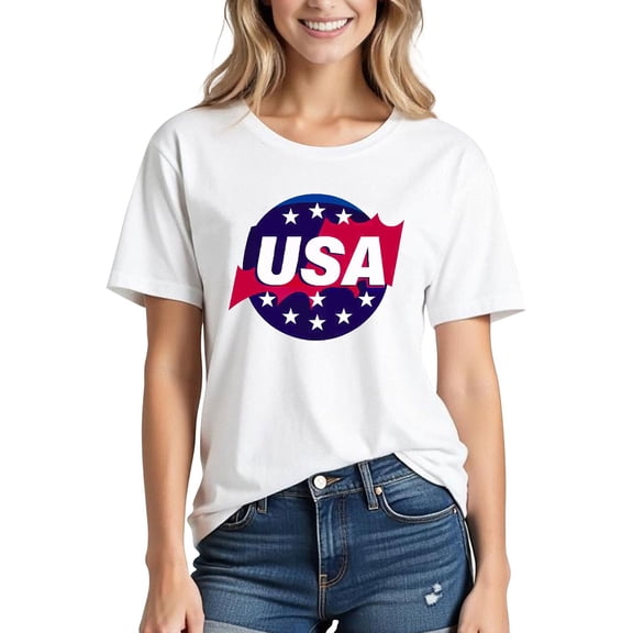 LEKWK 4Th of July Outfits for Women Short Sleeve American Flag Patriotic Shirts Loose Fit Crewneck Graphic Tee Summer Fashion Festival Holiday Casual Wear