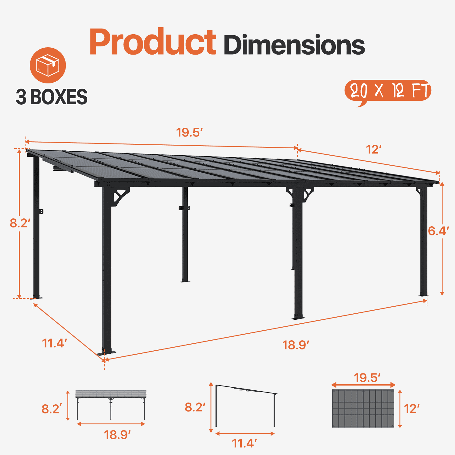 LazySunsets 10' x 20' Hardtop Gazebo Outdoor Aluminum Pergola For Modern Backyard, Deck, Garden