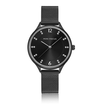 Womens Quartz Watch Black Face Steel Mesh Belt Crystal Time Scale Leisure for Friends Lovers Best Holiday Gift (Best Glasses For Round Face Female)