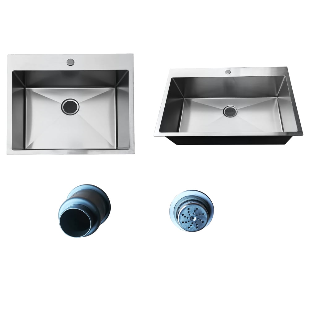 33 Inch Single Bowl Stainless Steel Kitchen Sink 201 Gauge Top Mount, 33x22x9 Farmhouse RV Sink with Draining Accessories for Kitchen Remodel, Travel Trailer, Garage, Workshop and Laundry Room