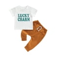 thumbnail image 1 of TheFound Ensemble pour Bébé Garçon Imprimé Lettre Manches Courtes Col Rond T-Shirts Hauts Pantalons Longs 2 Pcs, 1 of 9