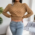 thumbnail image 2 of Plus Size Sweater Tops On Seasonal Women's Colorful Long Sleeve off Shoulder Knit Sweater Crew Neck Sweater Khaki 4(S), 2 of 7