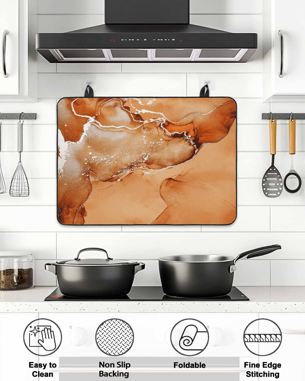 Stove Top Covers for Electric Stove, Marble Burnt Orange Glass Stovetop Cover Protector, Modern Abstract Ink Painting Luxury Induction Cooktop Protector Oven Mat for Kitchen Countertop 28.5"x20.5"