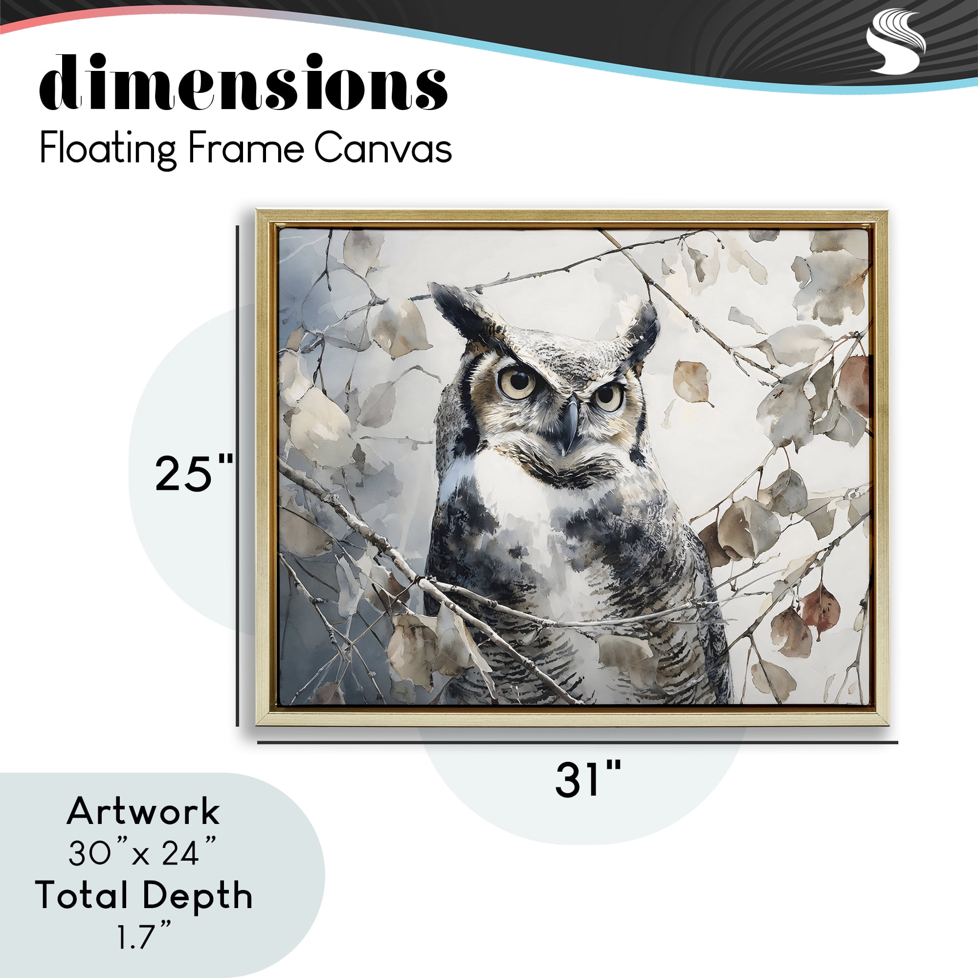 Stupell Industries Horned Owl Perched Gold Framed Floater Canvas Wall Art, design by Franklyn Gregory