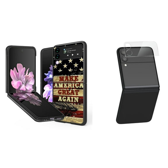 Bemz Premium Bundle for Samsung Galaxy Z Flip 3 5G: Slim Snap-On Protector Case (Make America Great Again), Rear Camera Glass Protector