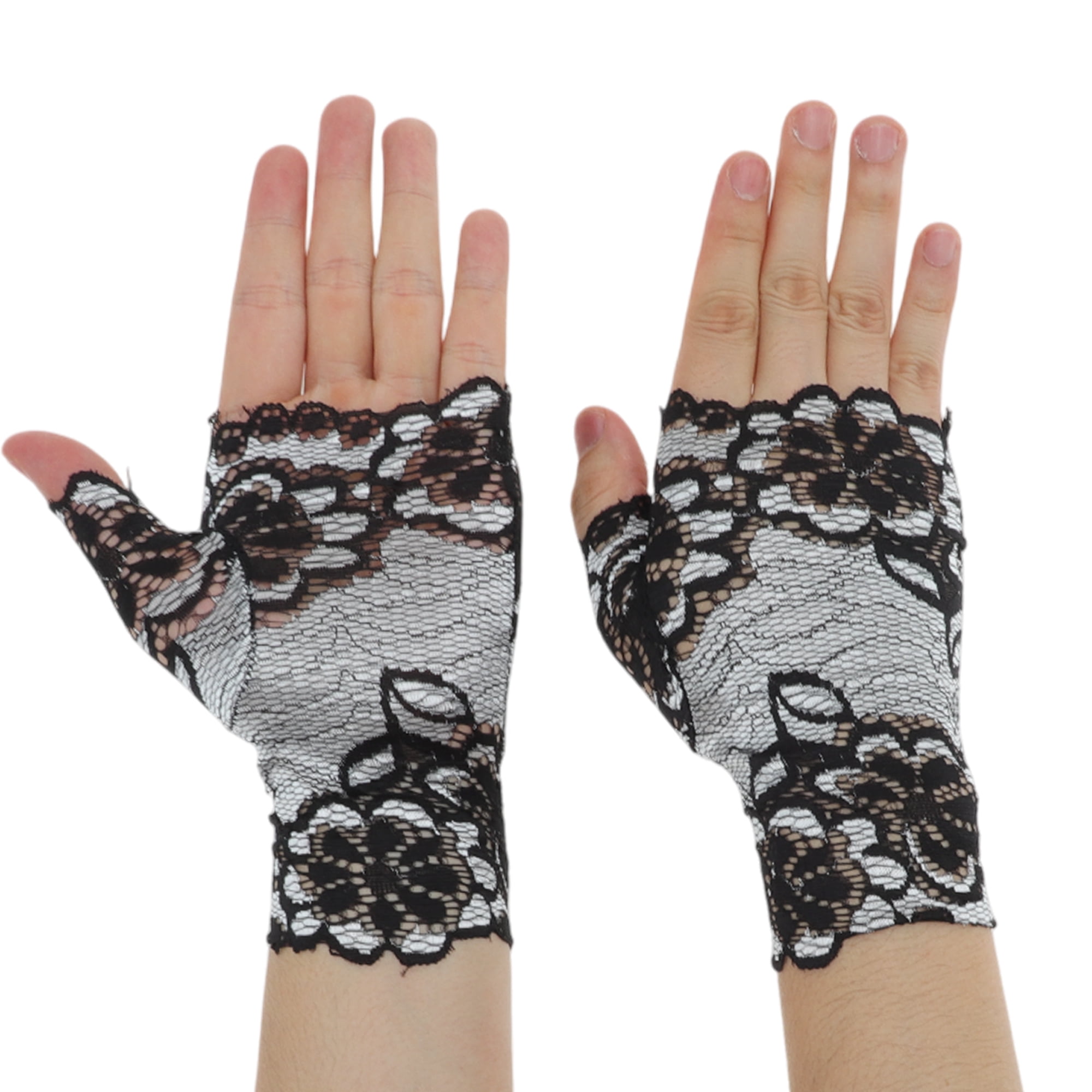 Unique Bargains Breathable Flower Manicure Gloves 1 Pair Silver Tone， Gray