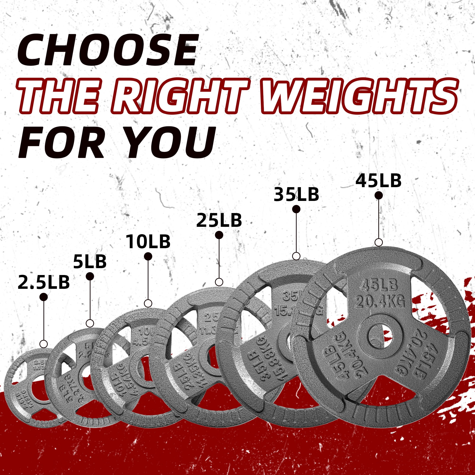 FlexWave 70LB Olympic 2" Cast Iron 3-Grip Weight Plates Set, Light Gray