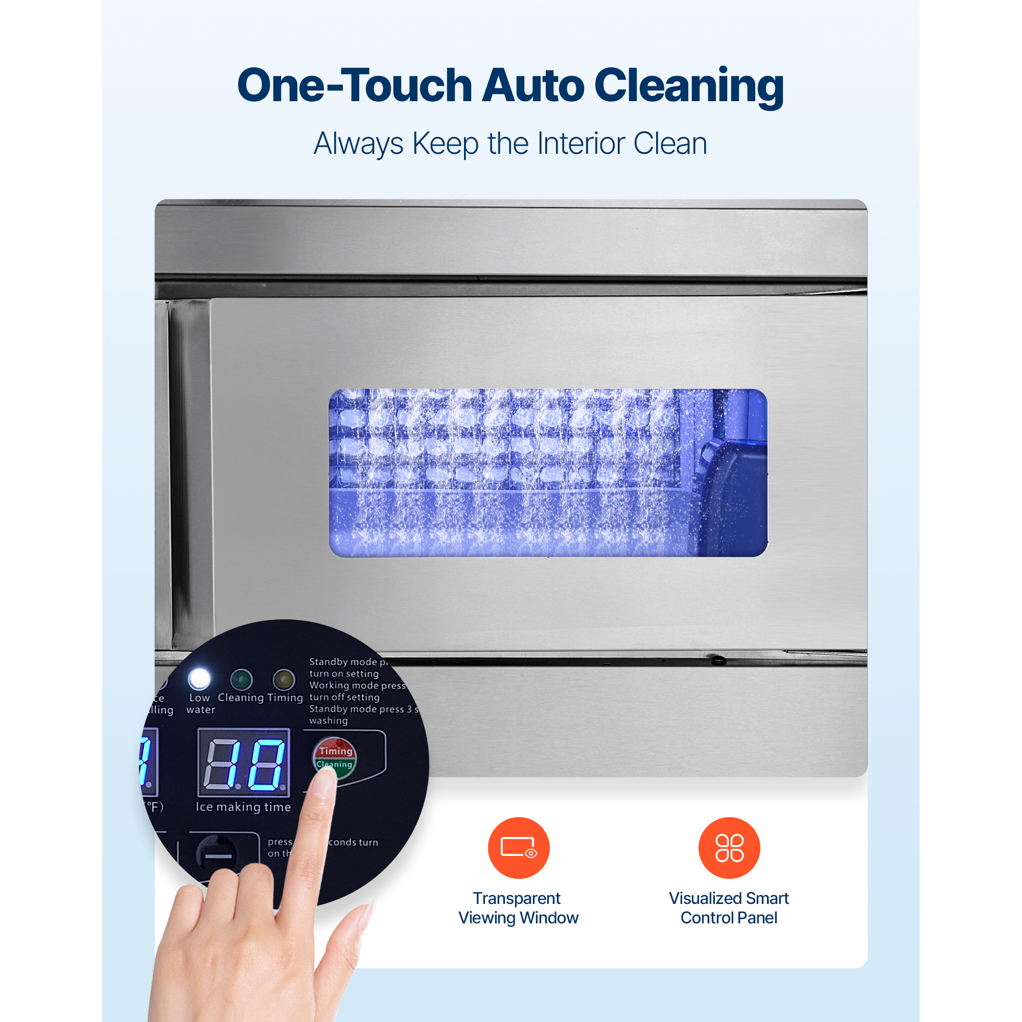 KFFKFF Commercial Ice Maker Machine, 220 lbs/24H Stainless Steel Ice Machine with Countertop, 66 lbs Storage & 108 Cubes per Cycle, Self-Cleaning Freestanding Ice Maker for Home, Bar, Office