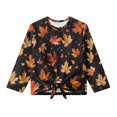thumbnail image 5 of Xixirimido Black Fall Maple Leaf Pattern Girls Casual Long Sleeve Shirts Knot Tie-hem Tunic Tops Crewneck Tees Blouses Girls Fashion Clothes, Size 11-12, 5 of 7