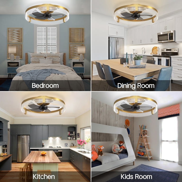 LUDOMIDE 20 Inch Flush Mount Ceiling Fan With Light & Remote - Low Profile, Dimmable LED, 6 Speeds, For Bedroom