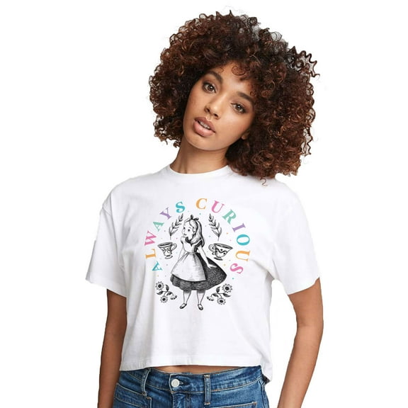 Alice In Wonderland - Alice Always Curious - Juniors Cropped Cotton Blend T-Shirt