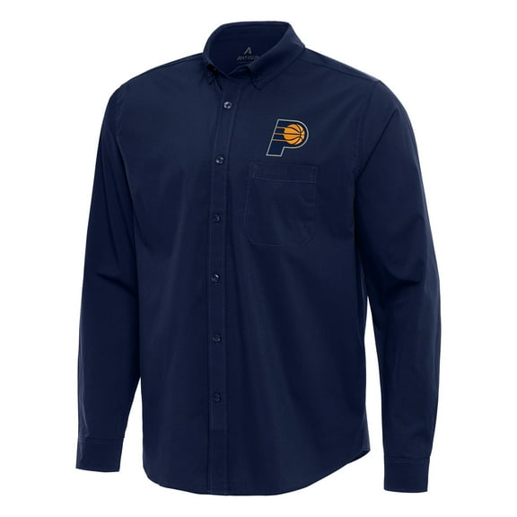 Men's Antigua Navy Indiana Pacers Flight Woven Tri-Blend Long Sleeve Button-Down Shirt