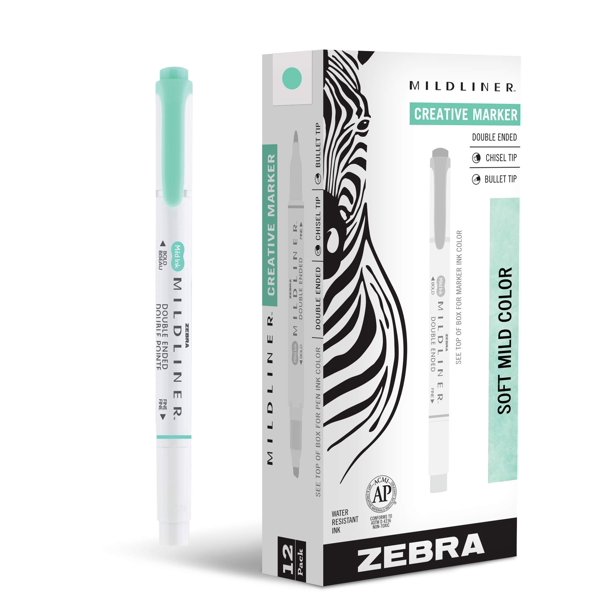Rotuladores iluminadores Zebra Pen Mildliner de doble punta, azul y verde, paquete de 12