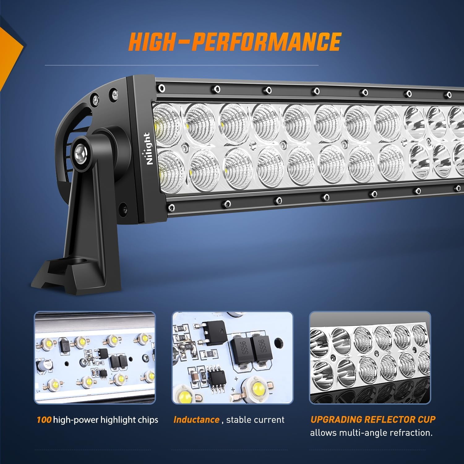 Nilight 52" Spot Flood Combo 12V Led Light Bar 2Pcs 4" 18W Spot Led Fog Lights with Off-Road Wiring Harness- 3 Leads
