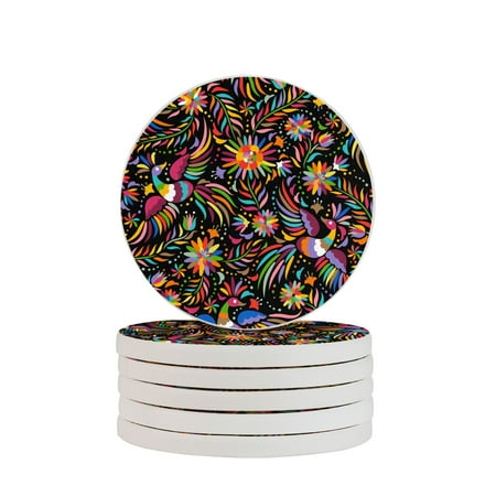 

Circular Drink Coasters Set Blumen-Mexican Floral Pattern Beautiful Home Decor Diatomite Heat-Resistant Diatomite Protect Table Countertop