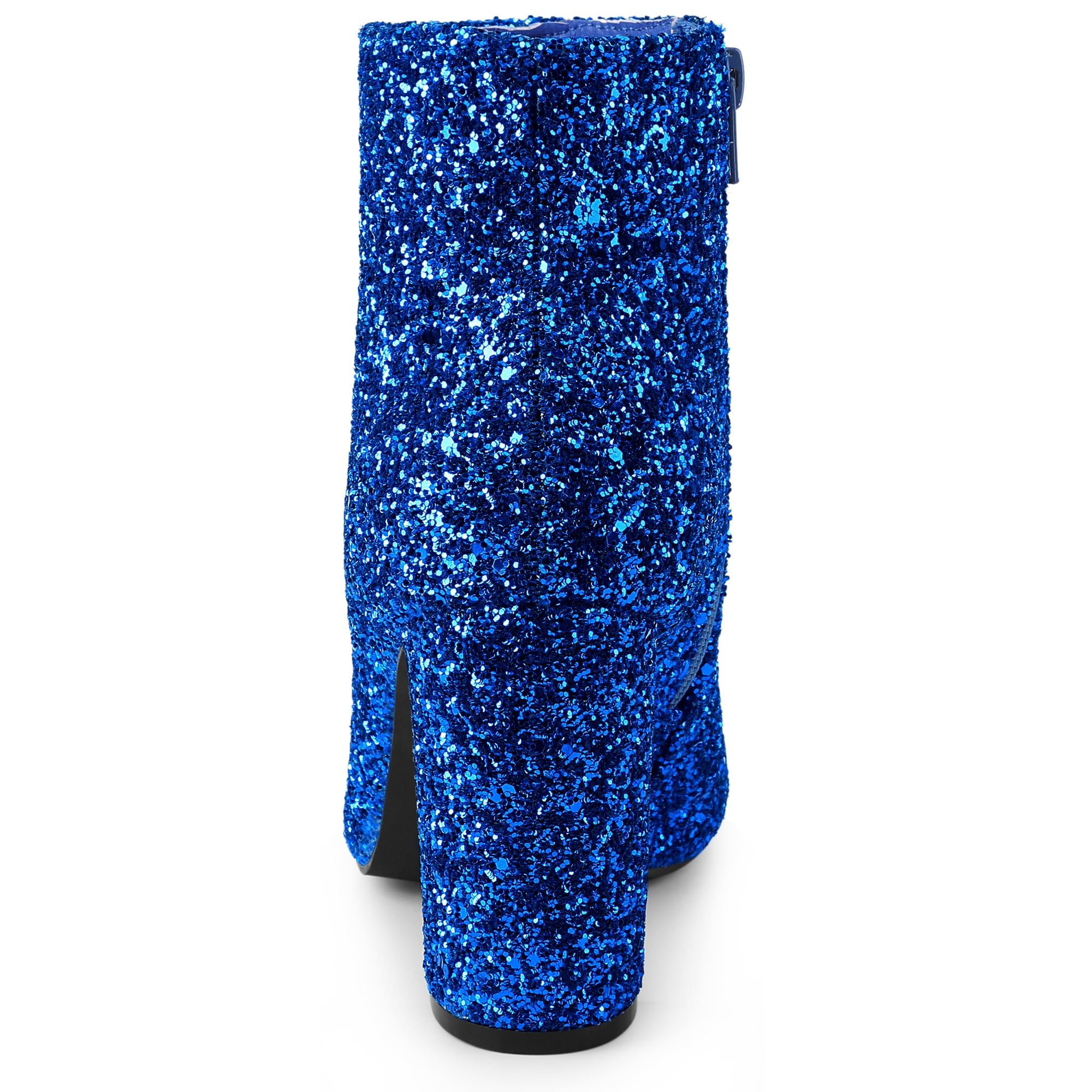 DARING DIVA Glitter Pointed Toe Chunky Heel Ankle Boots Royal Blue 7