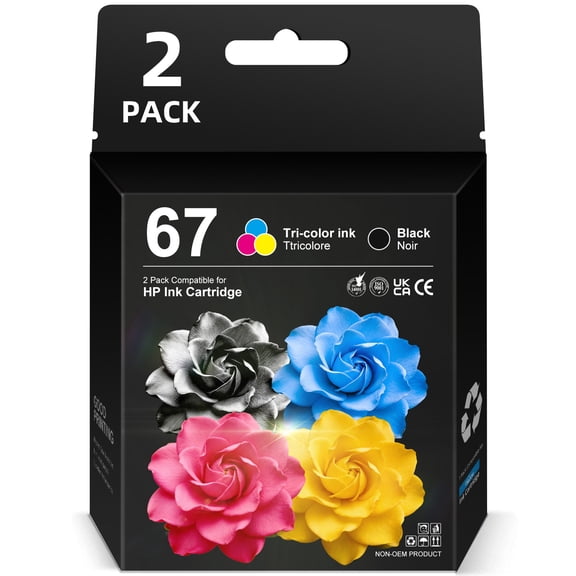 67 Ink Catridges for HP 67 Ink Cartridges for HP 67 Ink Black and Color Compatible for HP Printer Ink 67 (1 Black 1 Tri-color 2 Pack)