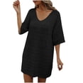 thumbnail image 1 of QIPOPIQ Robes de Plage pour Femmes Manches Courtes Couleur Unie Découpée Robe d'Été Vacances Robe de Plage Protection Solaire Blouse Offres 2023, 1 of 4
