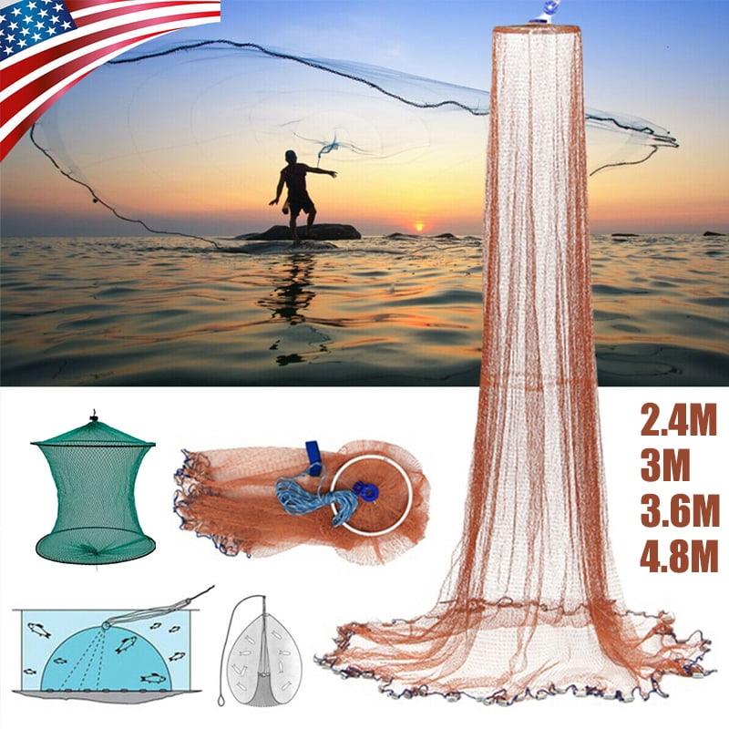 Dia 11.8 FT Fishing Cast Net Bait Easy Throw Hand Cast Strong Nylon Trap Too 
