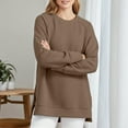 thumbnail image 4 of Basic Sweatshirts for Women 2025 Fall Winter Long Sleeve Crewneck Side Slit Plain Sweatshirt Pullover Tops, 4 of 6