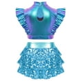 thumbnail image 2 of Doomiva Kids Girl's 2 Pcs Hip Hop Jazz Dance Outfits Sequin Metallic Crop Tops and Culottes Skirts Set Ballet Dancewear Blue 10, 2 of 4