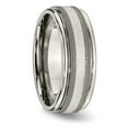 thumbnail image 4 of Chisel Titanium Polished with Sterling Silver Inlay Stone Finish Center Grooved Band, 4 of 7