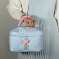 thumbnail image 2 of 1Pc Corduroy Makeup Bag Large Cosmetic Bag Aesthetic Cute Tulip Flower Pattern Makeup Bag Blue, 2 of 7