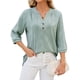 thumbnail image 1 of Blusas Elegantes e Informales para Mujer, Camisetas de 3/4 con Cuello en V y Puños Fruncidos. Verde Oscuro M, 1 of 10