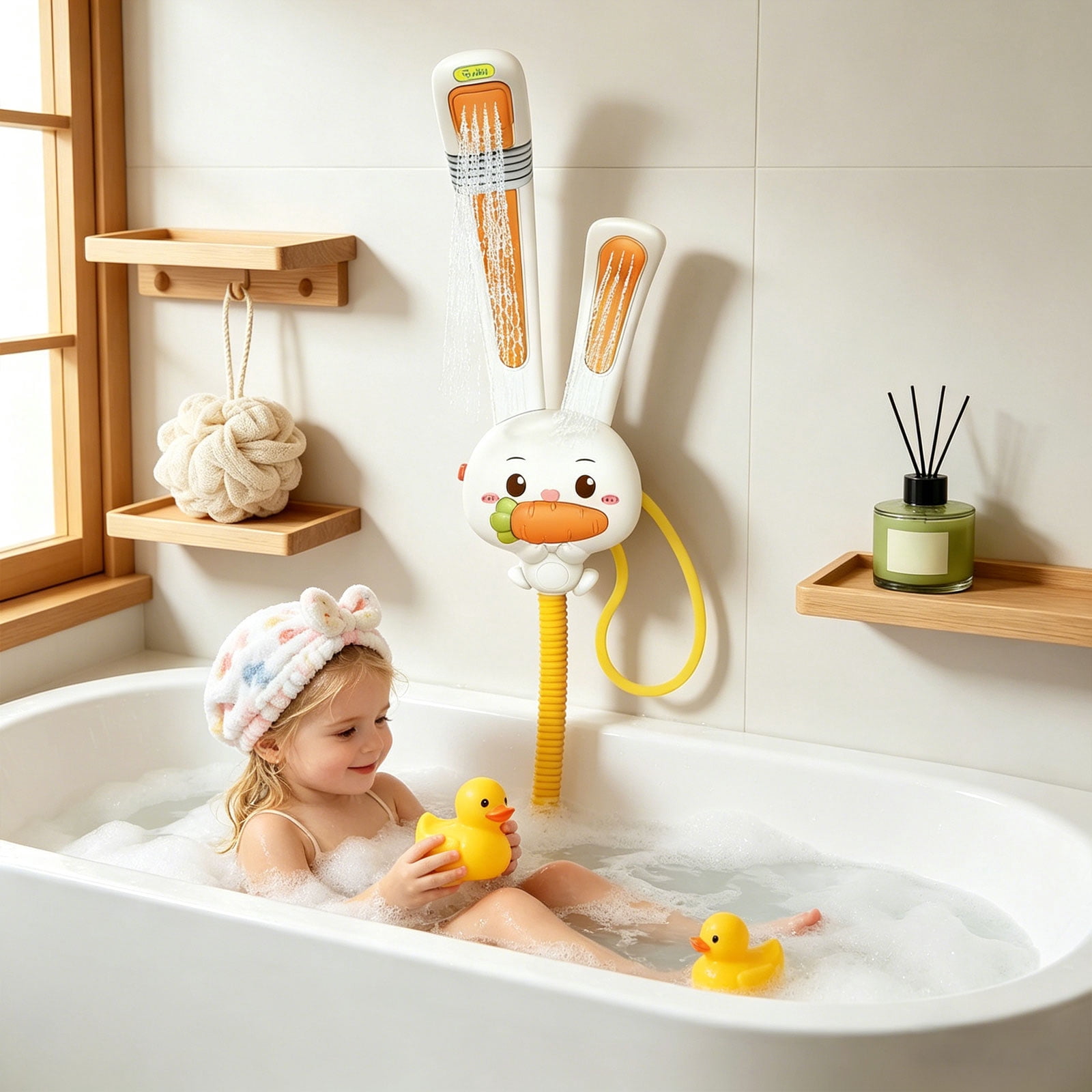 Children’s Shower Heads Rabbits Beach Toys, Manual Bathtub Shower Sprayer for Toddlers, Interactive Cloud Design Baby Bath Toy
