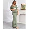 thumbnail image 2 of Vestido largo de maternidad AISWI con faja de flores y cuello en V, color verde salvia, 2 of 6