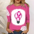 thumbnail image 2 of Pink Breast Cancer T Shirts for Women Fashion Printed Cancer Fight Tee Tops 3/4 Sleeves Blouse Round Neck Casual Tops, 2 of 4