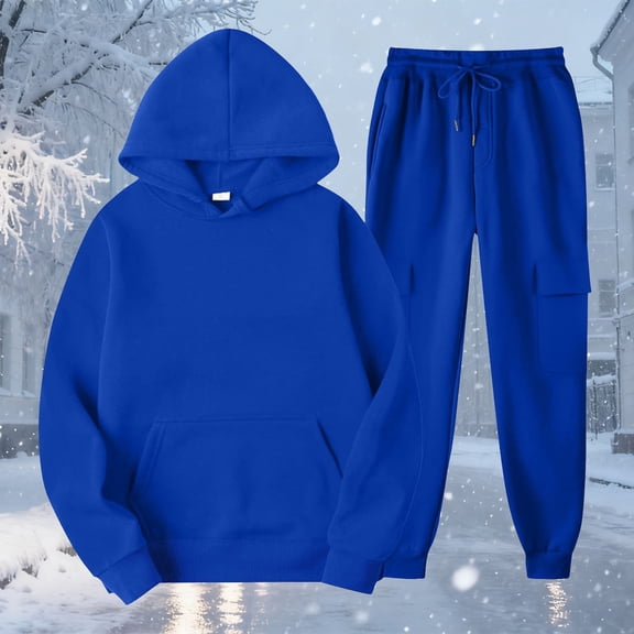 ClodeEU Womens Sweatsuits 2 Piece Set ,Loose Hoodie Sweatshirt With Pockets,Jogger Pants Fall Tracksuit Blue,Womens Plus L