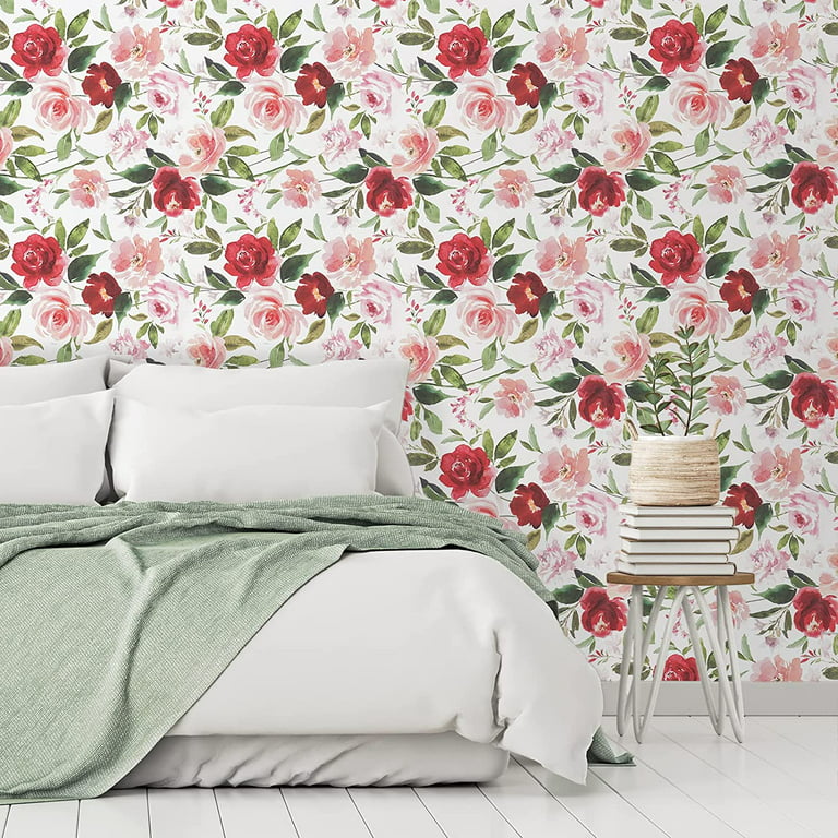Wallercity Vintage Floral Peel and Stick Wallpaper Red Rose Wall Paper  Roses Floral Wallpaper Waterproof Removable Retro Black Floral Contact  Paper