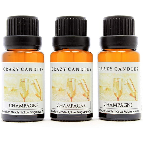 Crazy Candles Champagne (Made in USA) 3 Bottles 1/2 FL Oz Each (15ml) Premium Grade Scented Fragrance Oil