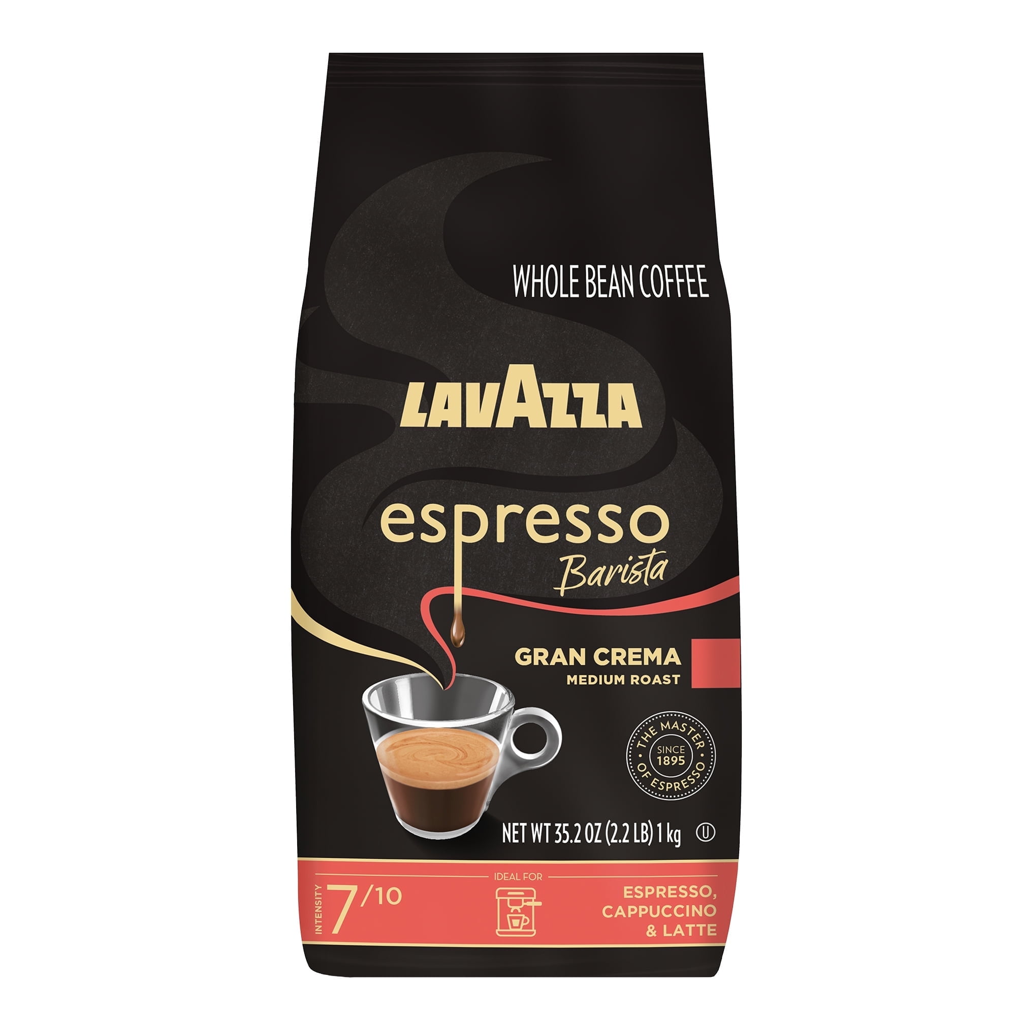 Lavazza Espresso Barista Gran Crema Whole Bean Coffee, Medium Roast, Arabica and Robusta Blend, 2.2 lb Bag (Pack of 2)