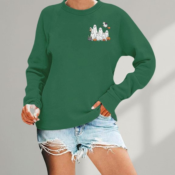 Womens Vintage Halloween Sweatshirt Crewneck Long Sleeve Pullover with Cute Pumpkin Graphic for Fall Spooky Season