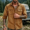 thumbnail image 6 of Men's Casual Button Down Shirt Long Sleeve Turndown Collar Solid Polyester Zipper Closure Pockets Daily Work Office Business | Zenithor,Khaki L, 6 of 7