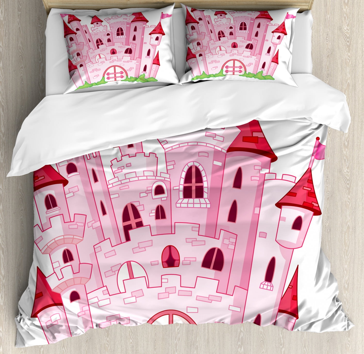 Fantasy Duvet Cover Set Queen Size, Princess Castle Cute Fairy Tale Princess Magic Kingdom