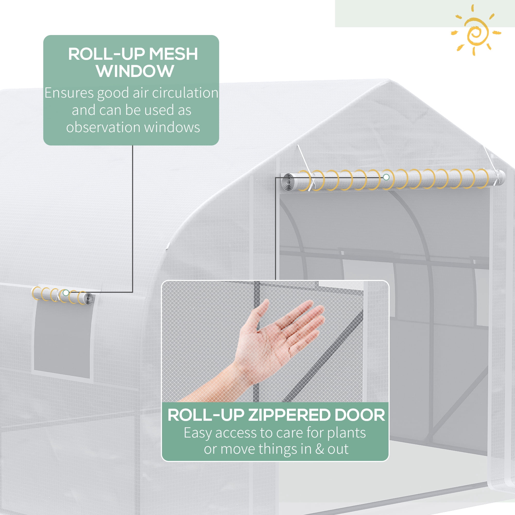 Outsunny 11.5' x 10' x 6.5' Outdoor Tunnel Greenhouse, Mesh Windows, White
