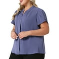 thumbnail image 2 of DARING DIVA Women's Plus V Neck Petal Sleeve Button Down Chiffon Blouse 1X Blue, 2 of 6