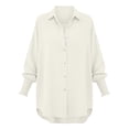 thumbnail image 5 of MYAOYINo Boundaries Womens Button Down Shirt Smocked Cuffs Long Sleeve Casual Blouse with Pocket, 5 of 8