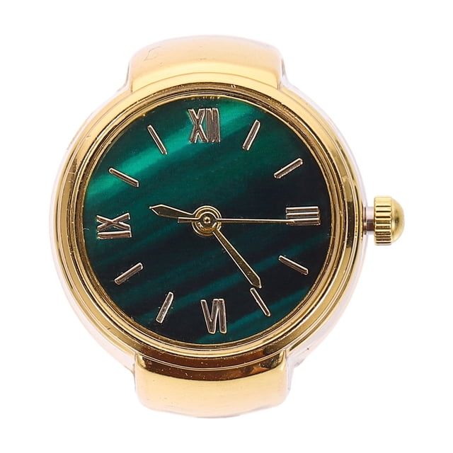 Reloj de dedo Mini reloj de anillo con números romanos Elegante moderno ligero y práctico accesorio para mujeres hombres fiesta de cumpleaños dorado