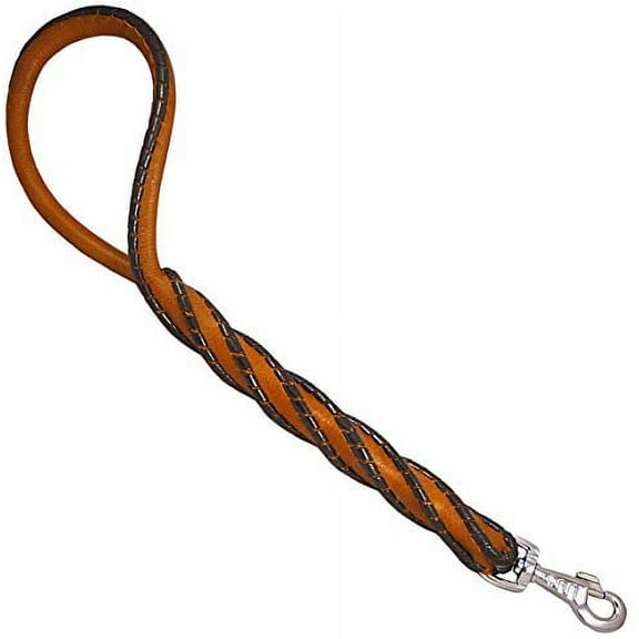 Heavy Duty Genuine Rolled Leather Short Dog Leash, Traffic Lead 17" Long Brown/Black for Xlarge Breeds