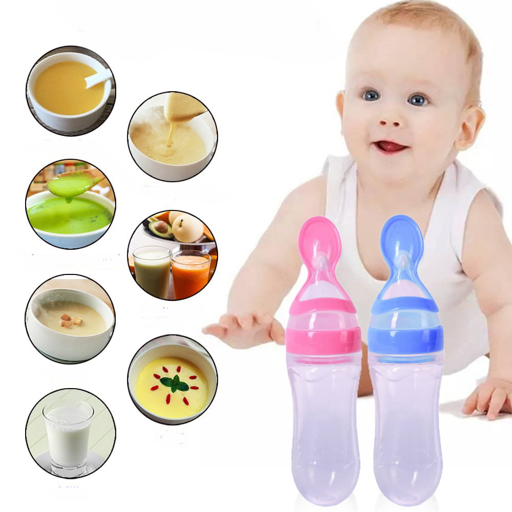 Feeder Squeeze Dispensing Squirt Infant Silicone Cereal Baby Spoon Food Rice 