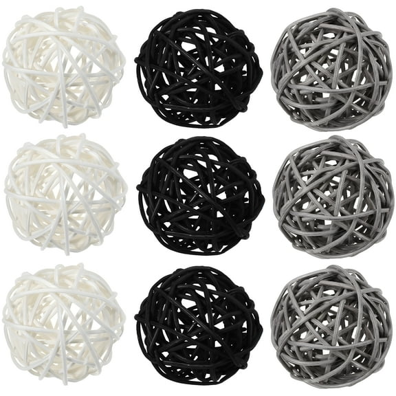 9 Pcs Rattan Decorative Balls, 3 Colors (Black, White, Gray), Handcrafted Woven Yarn Balls for Home Decor, Weddings, Parties, and Special Occasions