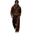 thumbnail image 3 of Sorvello Men's 2 Piece Fashion Tracksuit Loose Fit Hoodie Top Wide Leg Pants Streetwear Outfit For All Season Daily Casual Home Outdoor Wear Coffee XL, 3 of 10