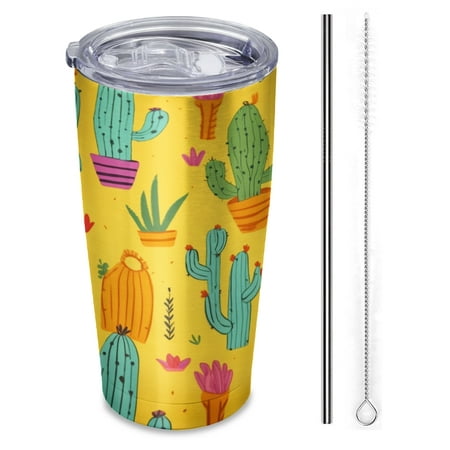 

Cute cacti in pots with vibrant colors Insulated 20 oz Stainless Steel Travel Tumbler Reusable Straw & Brush Hot & Cold Drinkware for Car Office Outdoor