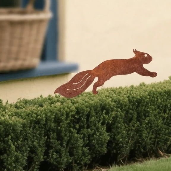 HELLOYOUNG Vintage Wrought Iron Stump Insert Squirrel Silhouette Yard Art for Halloween Christmas Garden Decor